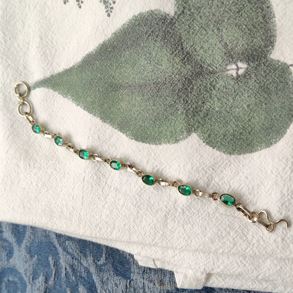 Genuine green tourmaline and silver bracelet